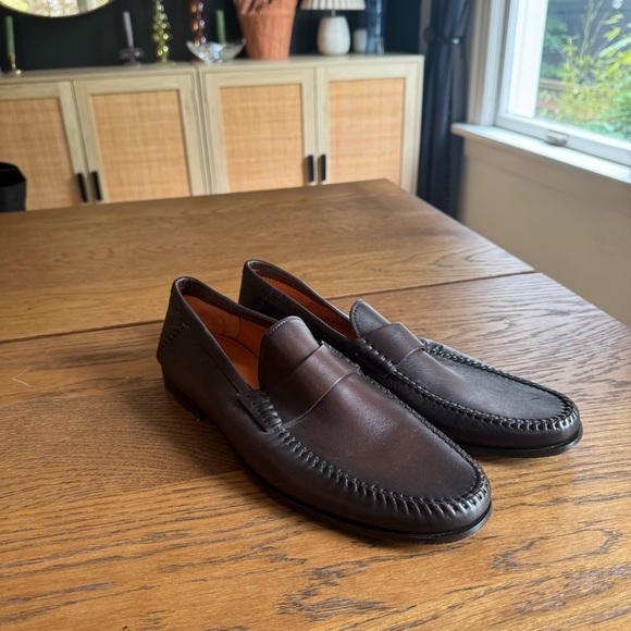 Santoni‎ Dark Brown Leather Loafers Made in Italy - Picture 2 of 16